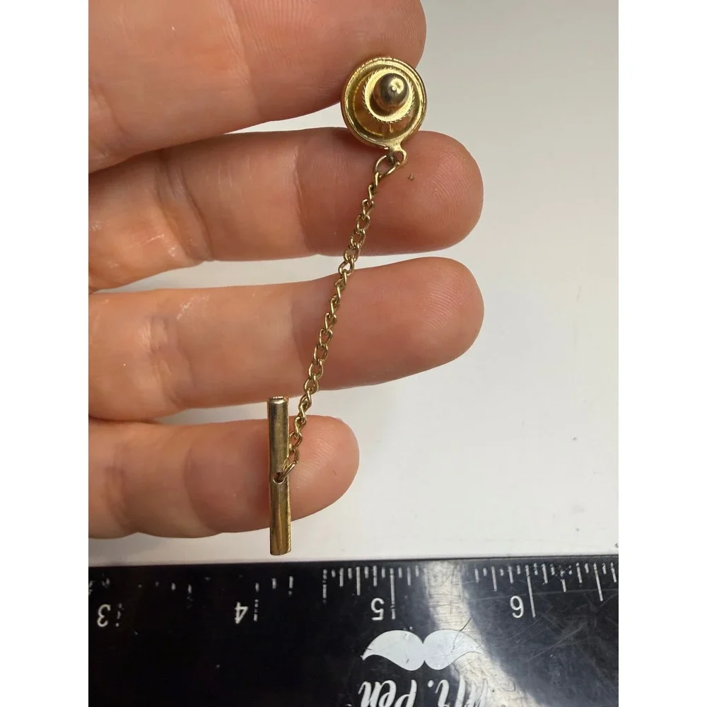 Vintage Gold Tone Textured Nugget Tie Tack with Safety Chain and T-Bar